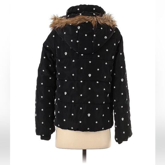 World Wide Love Japanese streetwear black skull and star hooded coat, 1 - Picture 2 of 8